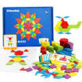 155Pcs Set Wooden Pattern Blocks Geometric Shape Jigsaw Puzzle Baby Educational Montessori Tangram Toys for Kids with 24Pcs Card. 