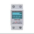 Single phase energy meter, DDS1108, electronic kWh meter, digital electricity meter, 220V power meter, LCD display meter, compact energy meter, IEC62053 standard, household energy monitor, guide rail installation. 