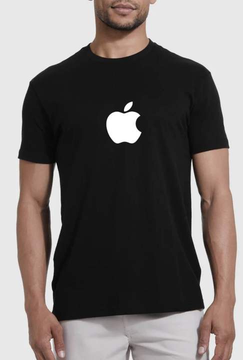 Apple Logo Print Comfort Fit Crew Neck T-Shirt - Black | Daraz.lk