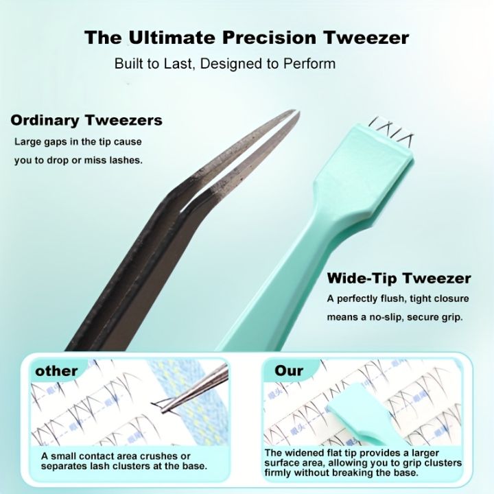 Precision Lower Lash Applicator Beginner Eyelash Tweezers with Flat Wide Tips Premium Stainless Steel Lash Applicator Non-Slip