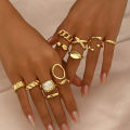 12PCS Set Of New Irregular Geometric Ring Alloy Plated Metal Adjustable Finger Ring For Women, Fashion Statement Jewelry Party N. 