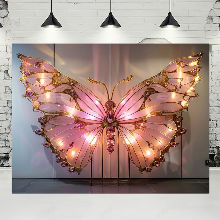 1%20giant%20pink%20butterfly%20decoration%20with%20glowing%20gold%20frame%20-%20butterfly%20party%20decoration%20-%20Image%202