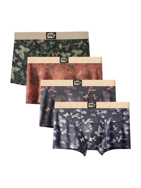 4Pcs/Set Boxers Men's Underwear Butterfly Print Panties Casual Fashion Underpant Breathable Male Boxer Shorts Sports Homme Panty