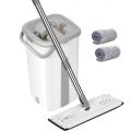 Scratch Flat Squeeze Bucket Mop System Cleaning Supplies with 2 Reusable Pads- White. 