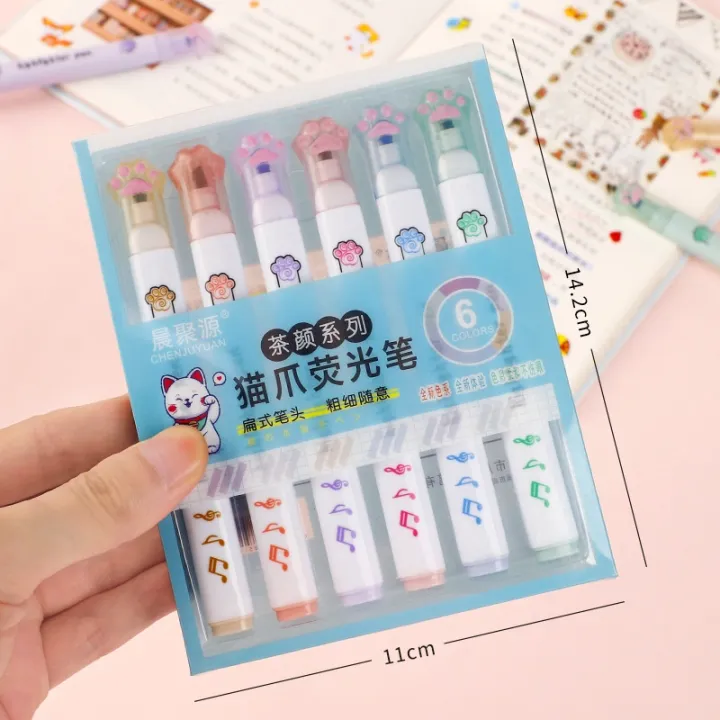 6%20Pieces%20Set%20Kawaii%20Cat%20Paw%20Highlighter%206%20Colors%20Slanted%20Tip%20Markers%20Liquid%20Ink%20for%20Student%20School%20Stationery%20Office%20Supplies%20-%20Image%206