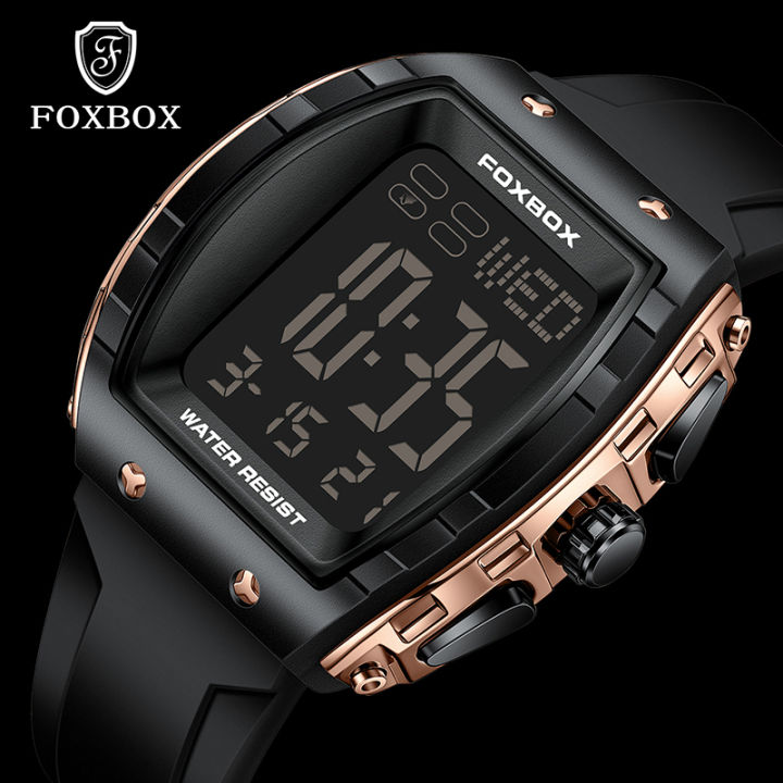 FOXBO 2025 mens watches waterproof sports electronic watches alarm clock LED digital silicone band dial watches for men reloj