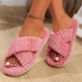 Solid Striped Women's Cotton Fabric Slippers Indoor Cross Strap Open Toe Flat Flip Flops Autumn Lightweight Comfort Slides. 