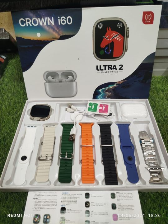 CROWN i60 Ultra 2 7 straps watch with earbuds