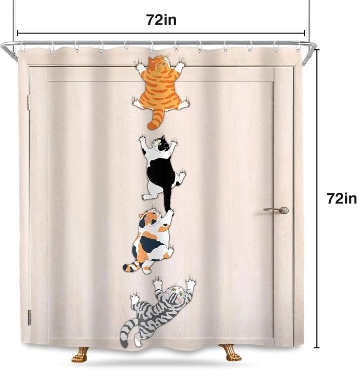 Cat%20Shower%20Curtain%20Kids%20Funny%20Cute%20Lovely%20Cartoon%20Kitten%20Pet%20Animal%20Climbing%20Door%20Hilarious%20Modern%2012%20Pack%20Hooks%20Polyester%20-%20Image%206