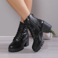 Winter New Fashion Comfortable Elegant Square with Women's Shoes Side Zipper Round Head Solid Color Simple Thick Heel Boots. 