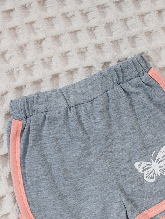Summer%20Baby%20Girls%209-12M%20Pink%20Butterfly%20Print%20Short%20Sleeve%20T-Shirt%20&%20Gray%20Elastic%20Waist%20Shorts%202Pcs%20Set%20-%20Image%205