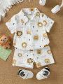 2025 New Summer Cartoon Printed Short-sleeved T-shirt and Shorts, Versatile Two-piece Set for Baby Boys.