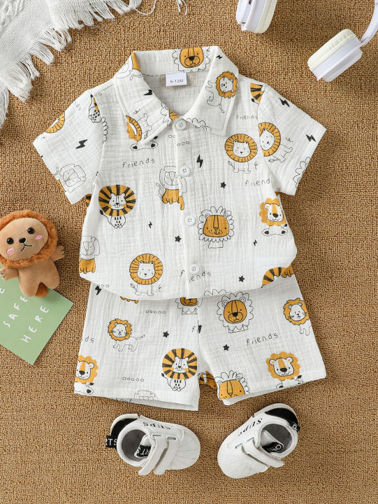 2025 New Summer Cartoon Printed Short-sleeved T-shirt and Shorts, Versatile Two-piece Set for Baby Boys