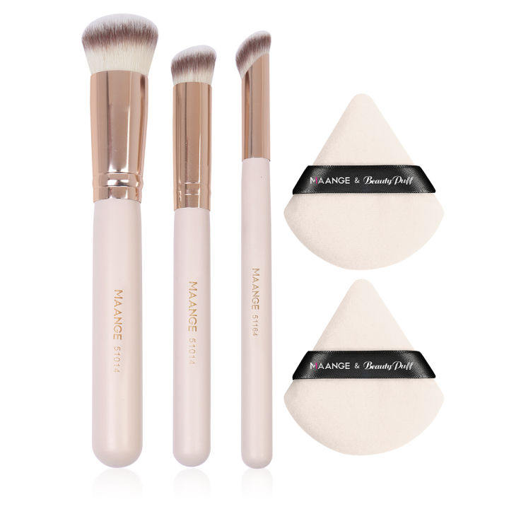 Maange%203Pcs%20Makeup%20Brushes%20+%202Pcs%20Triangle%20Powder%20Puff%20Set%20Concealer%20Eye%20Shadow%20Makeup%20Brush%20Blending%20Cosmetic%20Beauty%20Tools%20-%20Image%202