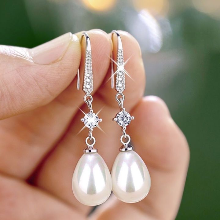 Huitan White Imitation Pearl Dangle Earrings for Women Temperament Bridal Wedding Ear Accessories Anniversary New Jewelry