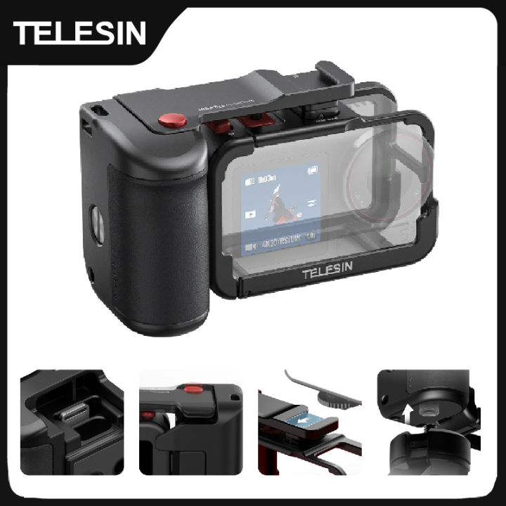 TELESIN StreetGrip Kit For Action 5pro 4 3 Hand Grip Aid Remote Control Aluminum alloy Protective Case Set Cold Shoe Adapter