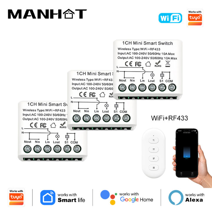 MANHOT Tuya WiFi+RF433 Smart Switch 2Way Mini Smart DIY Switch Module ...