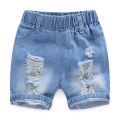 Summer Boy Shorts Children Casual Torn Jeans Kids Knee Length Denim Pants Baby Elastic Waist Shorts Infant Fashion Trousers 2-8Y.