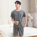 Men Pajama Set Cotton Short Sleeve Shorts Casual Striped Nightwear Loungewear Two-Piece Set Plus Size Summer Man Sleepwear.