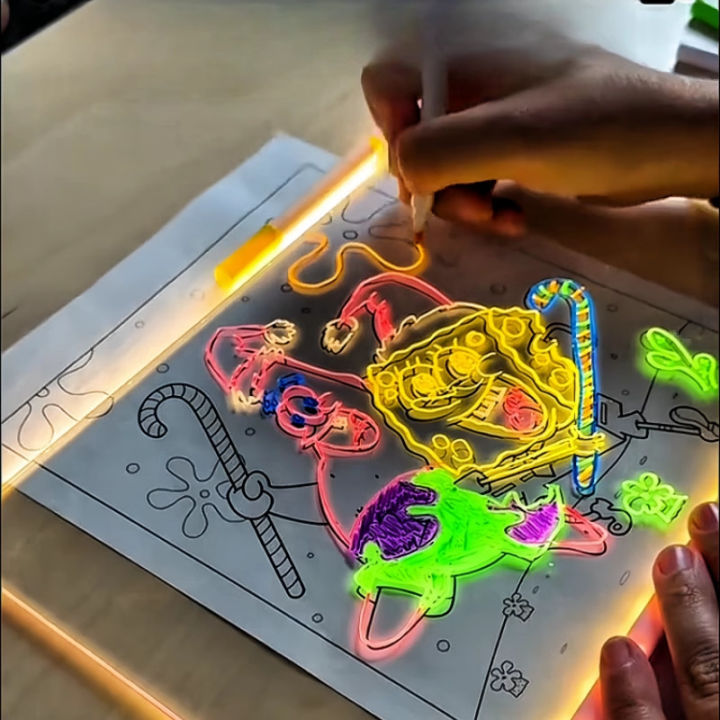 LED Note Board Kid Drawing Toy Luminous Wordpad LED Drawing Board DIY Acrylic Board with Colour Pens Blackboard with Night Light