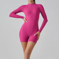 Zipper Tracksuit Set Women Yoga Jumpsuit Stand Collar Half Long Sleeved High Waist Butt Lift Fitness Sports Bodysuit Leggings.