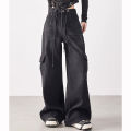 Girls Baggy Thin Wide Leg Cargo Jeans High Street Retro Female High Waist Pants Lady Casual Fashion Solid Denim Trousers. 