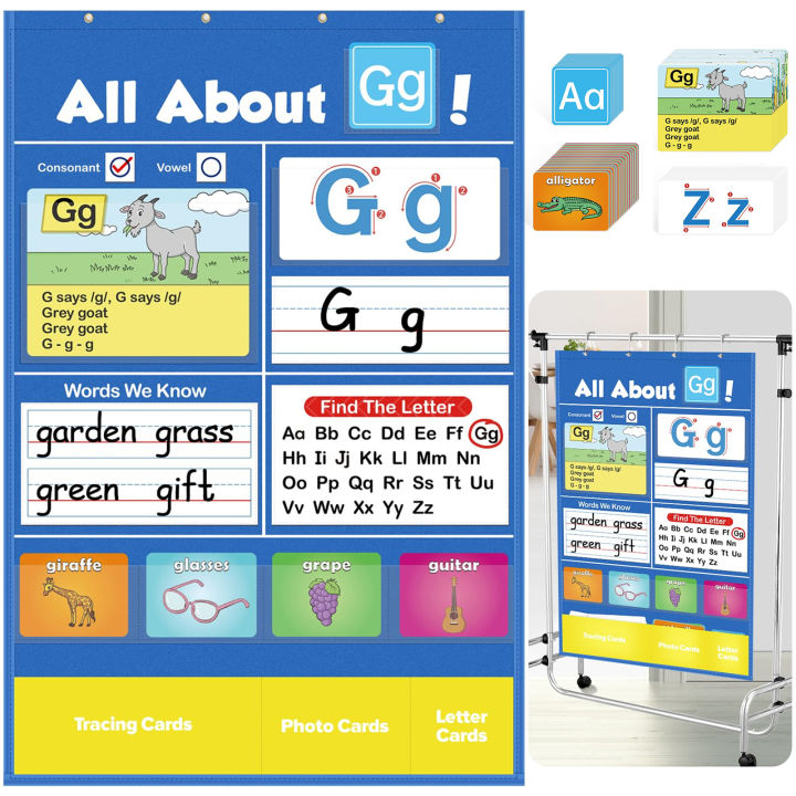 Alphabet Learning Pocket Chart Set Alphabet Wall Chart ABC Flash Cards ...