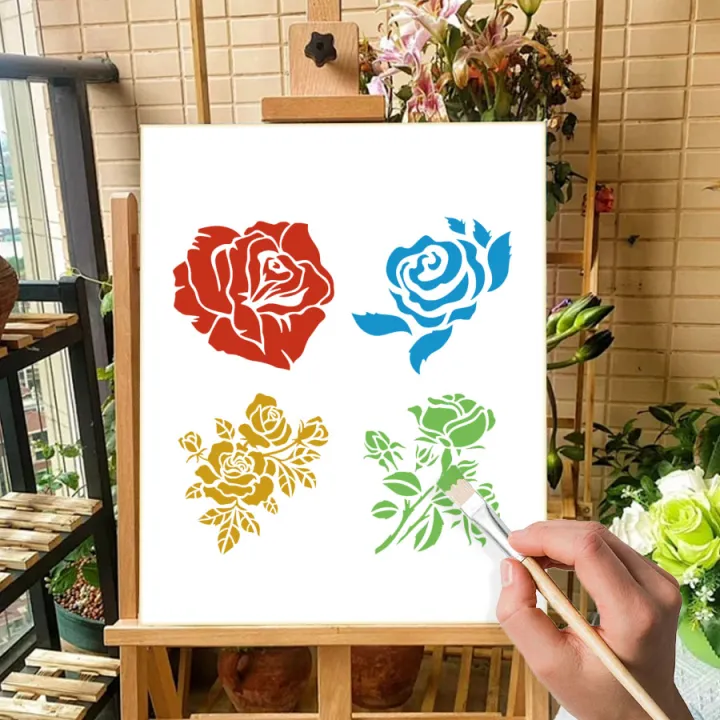 4PCS%205.9inch%20Rose%20Flower%20Stencils%20Reusable%20Floral%20Painting%20Templates%20for%20Wall%20Canvas%20Fabric%20DIY%20Craft%20Decor%20-%20Image%206