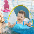 New Inflatable Baby Seat Ring With Sunshade Canopy Foldable Kids Swimming Float Safe Water Play Toy For Infant Toddler Pool Use.
