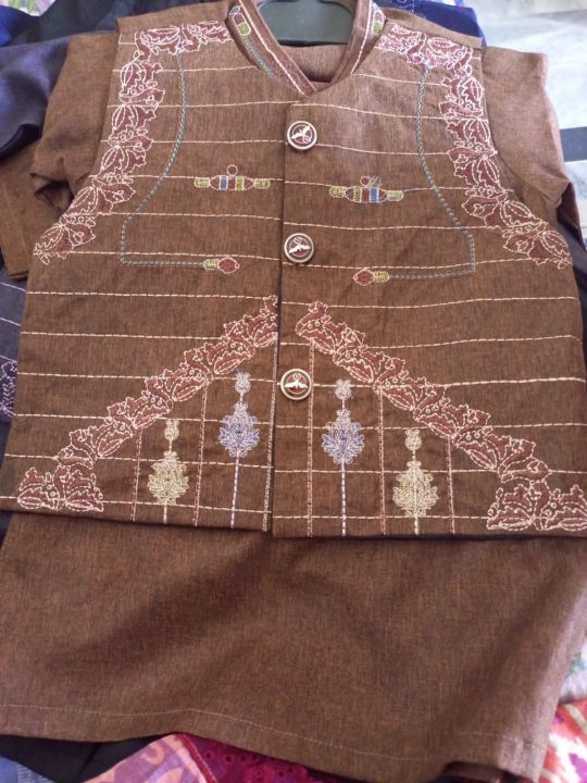 New Baby Boy Shalwar Kameez For Winter Wash and Wear Stuff With Neck Embroidery JKL642 main image 0