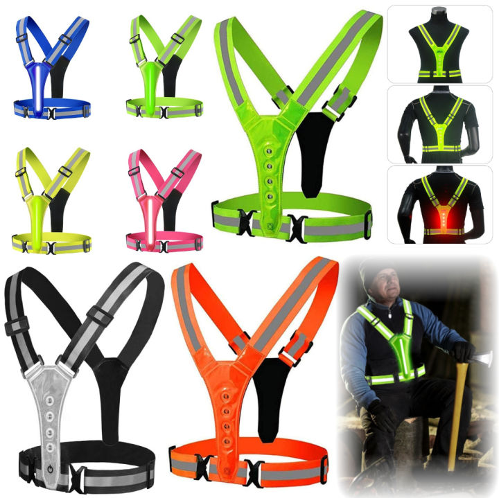 LED Running Vest USB Rechargeable Reflective Security Vest Adjustable Night Running Riding Clothing High Visibility Elastic Band