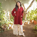 Paristaan |Heart Embroidered Flapper 2PCs Dress for Women – V-Neck Short Shirt with Side Pockets & Matching Trouser – Casual Summer Outfit For Women. 
