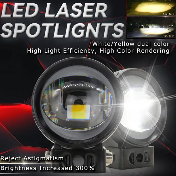 Mini Bi Lens LED Lamp Spot Lights Motorcycle Headlight white yellow ...