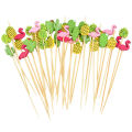 100pcs Hawaii Flamingo Pineapple Disposable Bamboo Food Pick Dessert Fruit Forks for Tropical Beach Birthday Wedding Party Decor. 