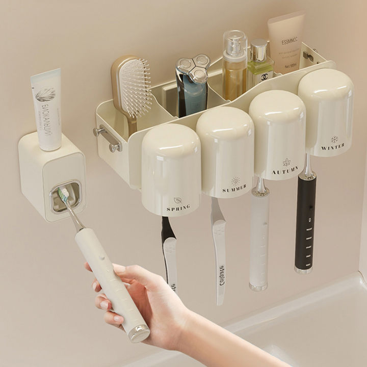 Wall Mounted Toothbrush Holder No Punching Toothpaste Toothbrush ...