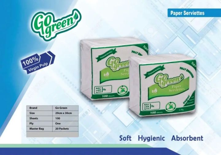 Go green Paper Serviette 20 Packet (100 Sheet) Bundle