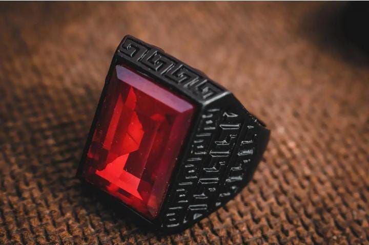 Boys Green stone Black Ring Artificial