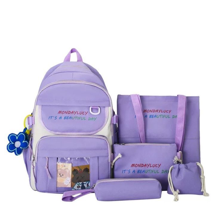 4%20/%205%20pcs%20aesthetic%20Preppy%20%20Backpack%20Set%20of%20multiple%20-%20Image%202