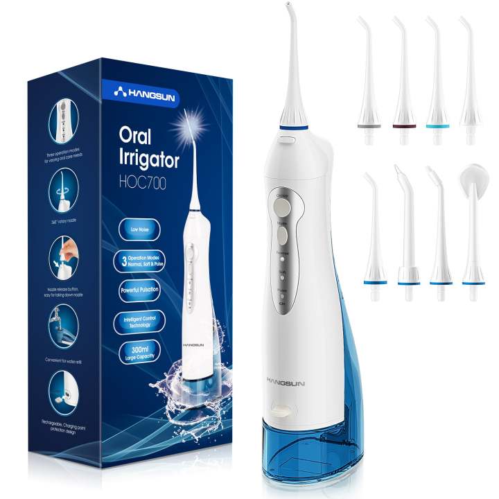Hangsun Water Flosser Cordless Oral Irrigator Rechargeable Dental Water Jet HOC700 for Teeth Braces with 300ML Water Tank and 4 Jet Tips for Travel & Home Use