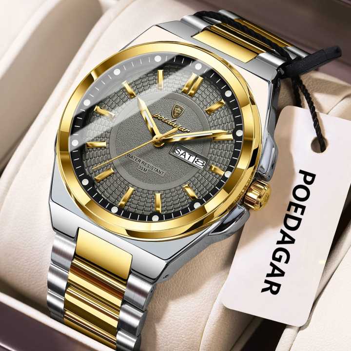 Poedagar 896 Top Original Men's Watches Stainless Steel Waterproof Luminous Man Watch Date Week Classic Trendy Quartz Men Wristwatch