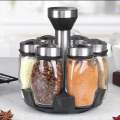7pcs Spice Jar Set Rack Glass Organizer Rotating Glass Seasoning Sugar Pepper Bottles Salt Shakers Holder Kitchen Storage Rack. 