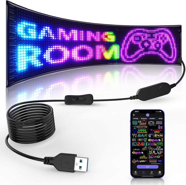Full Color Double Row Programmable LED Sign, Flexible 5V/2A USB ...
