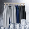 Men's Ice Silk Seven-Quarter Pants 2025 Summer Thin Riding Breeches Loose-Fit Quick-Drying Casual Solid Sports Mid-Waist Shorts. 