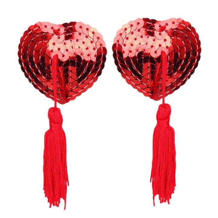1 Pair  Heart Shape Bra Nipple Cover Pasties Stickers Women Lingerie Sequin Tassel Breast Bra Nipple Cover Self Adhesive