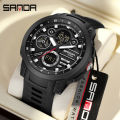 SANDA 3379 New Men's Electronic Watch Military Sports Multifunctional Waterproof Night Light LED Dual Display Men's Watch. 