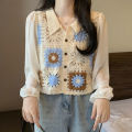 Granny Square Top Long Sleeve Button Front Collared Open-knit Crochet Cardigan Women Teengirl Spring Summer Fairycore Outfit. 