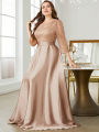 Mgiacy Crew neck long sleeve sequin patchwork satin long gown ball dress Party dress Bridesmaid dress. 