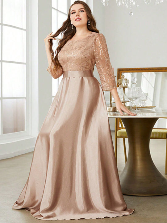 Mgiacy%20Crew%20neck%20long%20sleeve%20sequin%20patchwork%20satin%20long%20gown%20ball%20dress%20Party%20dress%20Bridesmaid%20dress%20-%20Image%204