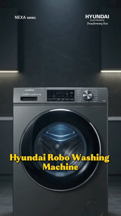 Hyundai 8kg Front Load Washing Machine HYWM-FL08-BIH | Robowash Technology | BLDC Inverter Motor | LED Display | 15 Wash Programs | Energy Efficient