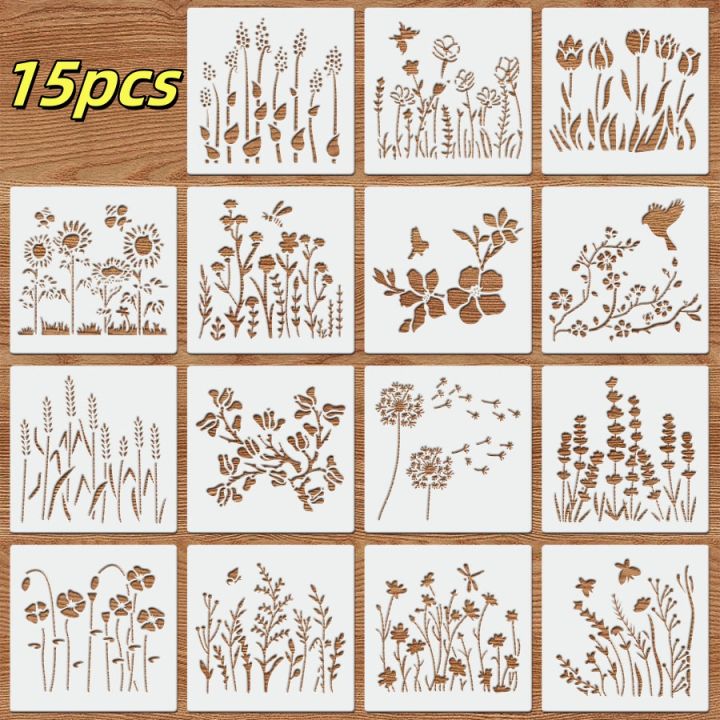 15PCS Large Stencil Templates – 6*6inch Reusable Painting Set for Wall, Fabric, DIY Crafts